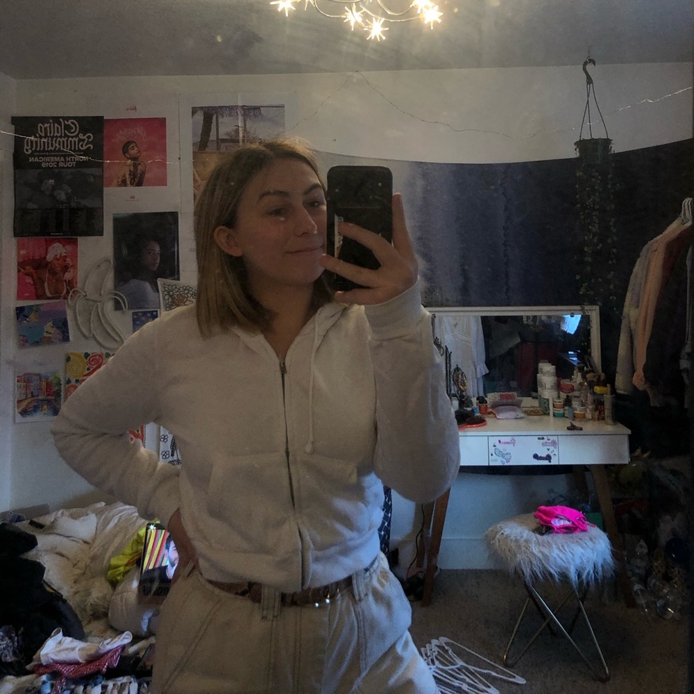 brandy melville white cropped zip up